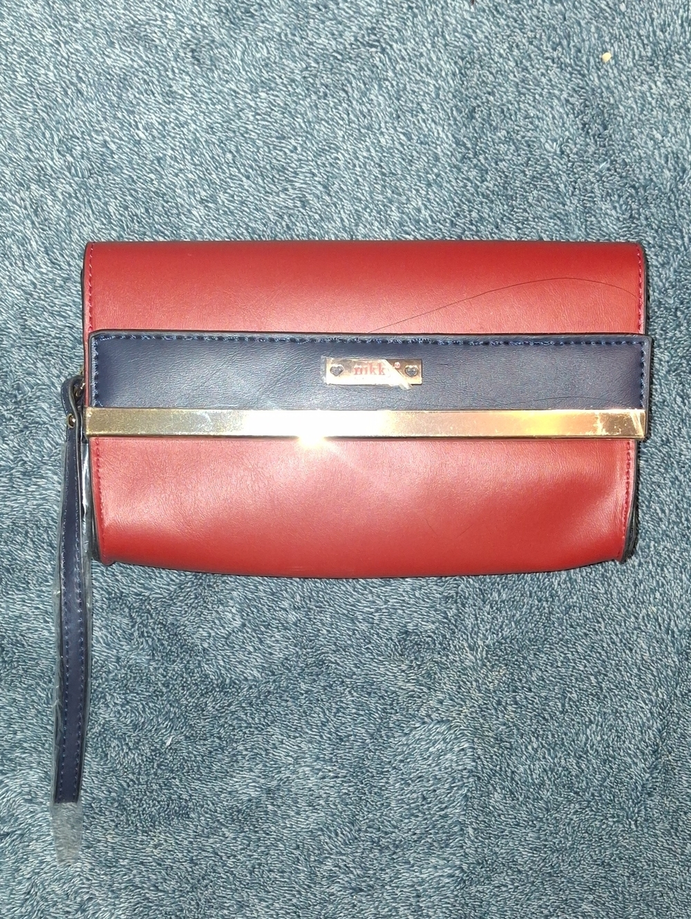 Nicole Lee Red and Navy Wristlet Clutch with Gold Accent